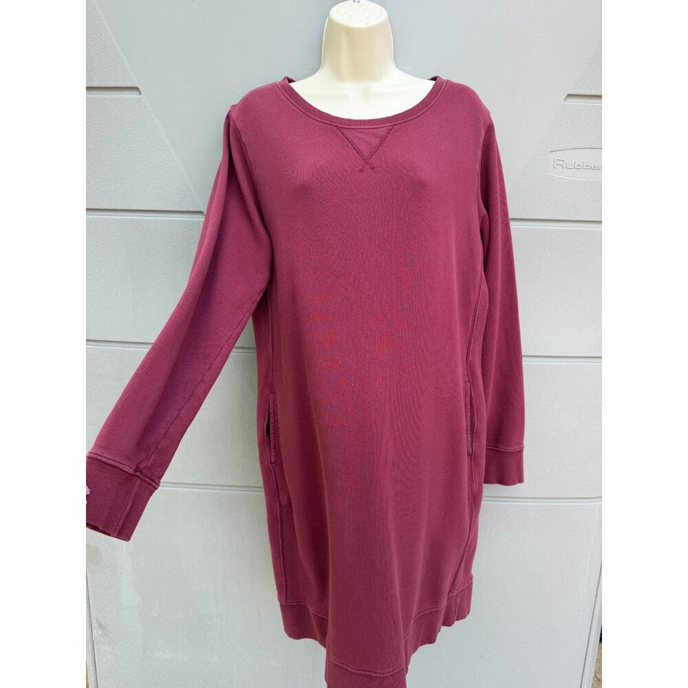 PACT Burgundy Sweatshirt Dress Long Sleeve Pockets Organic Cotton XL Minimalist - Picture 3 of 8